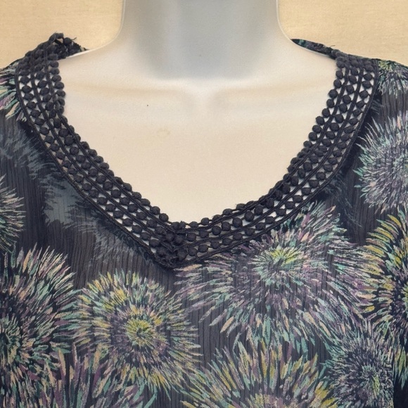 H-182 ANA A New Approach Blue & Green Sheer Short Sleeve Peplum Blouse Size MP - Picture 5 of 15